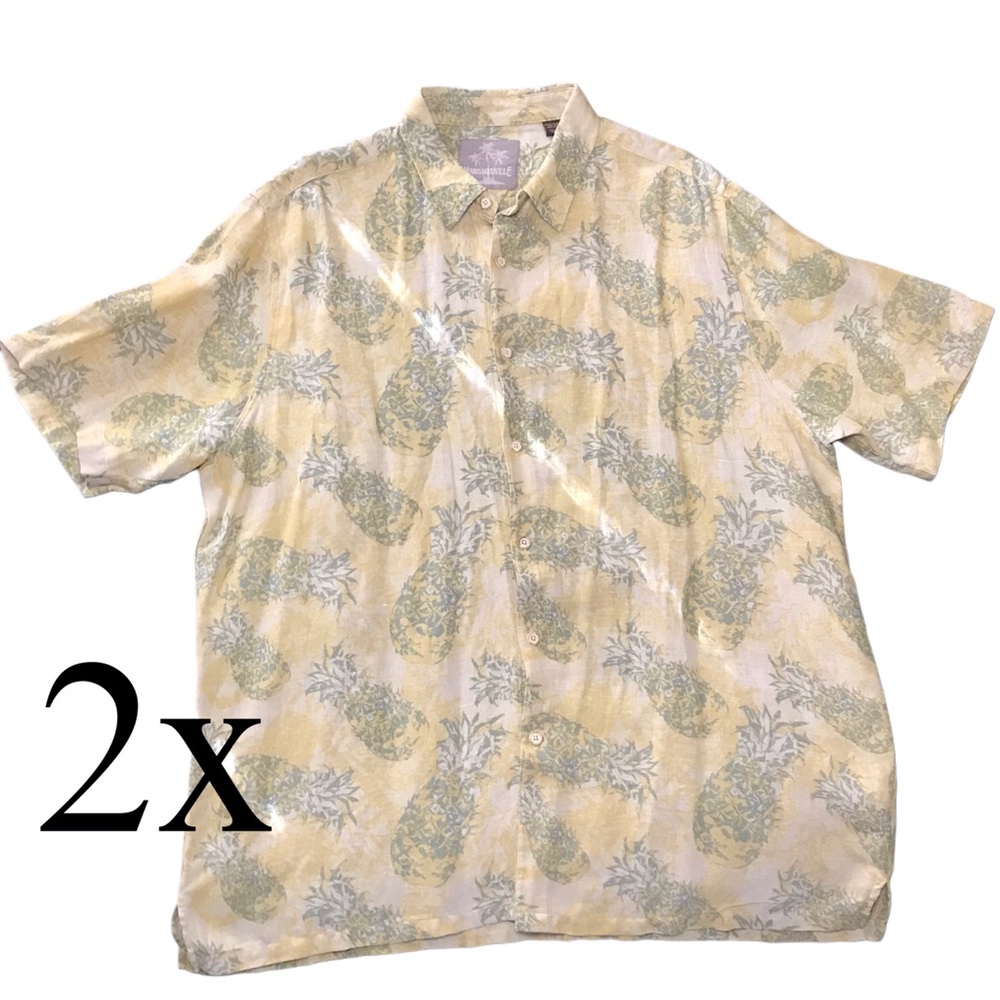 Jimmy Buffet Margaritaville Cream Pineapple Print Shirt Silk Linen 2X Hawiian